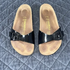 Birkenstock Madrid Birko Flor Sandals Black Patent Slide EU 38 Women’s 7 - Picture 1 of 9