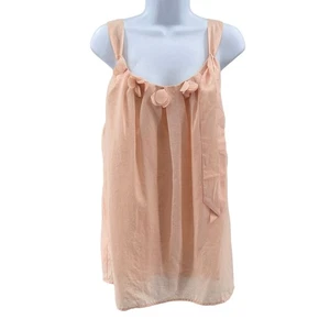 Ann Taylor Loft Peach Tank WMNS L Floral Tie Detail Scoop Lined Elastic Back Top - Picture 1 of 5