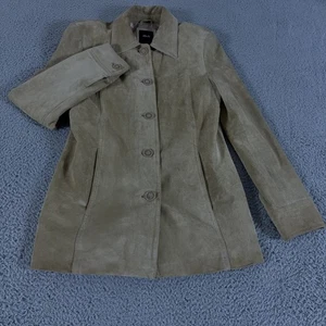 JLC Jacke Damen klein beige echt Wildleder Leder Knopfleiste Mantel langer Kragen - Bild 1 von 9