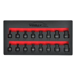 3/8" Drive Low Profile Impact Hex Driver Set, Metric 6-19mm, SAE 1/4"-3/4" 16pcs - Picture 1 of 10