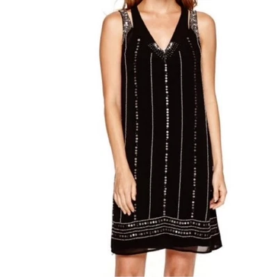 Nicole Miller Shift Dress Black Embellished Beaded Sequins Sleeveless Size 12 - Image 1 of 4