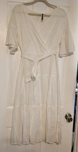 Julian Taylor White Eyelet Dress Womens Size 16 Fit & Flare Belted Midi - Picture 1 of 8