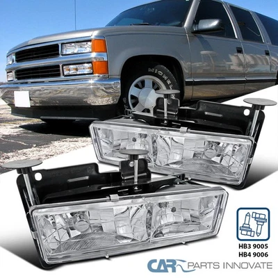 Fits 1988-1998 C10 C/K Silverado Sierra Suburban Clear Headlights Head Lamps Foto 1 de 4
