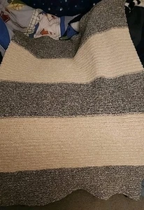 Handmade Crochet Throw , 40x60 Inches, Bernat Speckled Cream & Gray Blanket Yarn - Picture 1 of 3