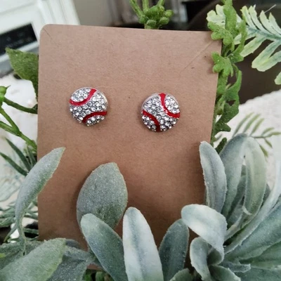 Brincos femininos de beisebol de cristal tom prata esportivos  - Imagem 1 de 4