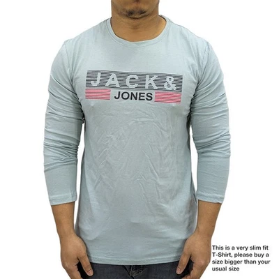 JACK&JONES Hombre Manga Larga Camisetas Ajustado Jersey Cuello Redondo Cotton M - Imagen 1 de 4