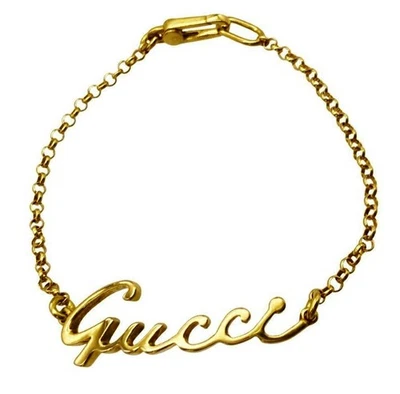 Gucci 18k Yellow Gold Logo Graffiti Signature Bangle Bracelet 6.2inches - Image 1 of 4