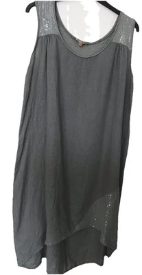 Vestido túnica Carla Conti gris dobladillo sumergido sin mangas lino lentejuelas Italia talla L Foto 1 de 4
