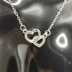 925 Silber Herzen Halskette mit weißen CZ Diamanten Anhänger Valentinstag Geburtstag NEU! - Bild 1 von 5