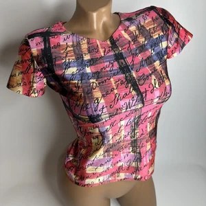 Top editorial Fred Astaire Y2K Sandro Paris para mujer estampado abstracto medio con escritura - Imagen 1 de 10