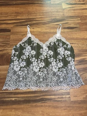 VTG Y2K Pink Lacy Floral Green Adjustable Strap Express Tank Top Sz XL - Image 1 of 4