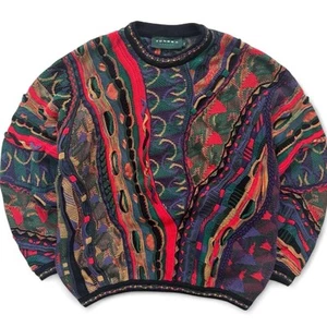 VTG 90s Tundra Canada 3D-Knit Textured Multi-Colored Coogi Style Sweater Size XL - Picture 1 of 6
