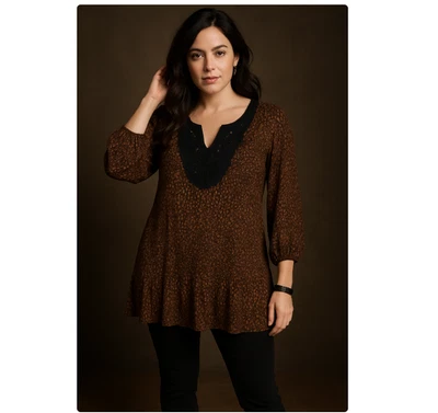 Liz & Me Platinum Collection Womens Size 3X Pleated Animal Boho Romantic Goth - Image 1 of 4