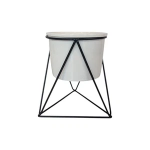 Triangular Black Wire Stand and White Ceramic Planter 4 in - Picture 1 of 9