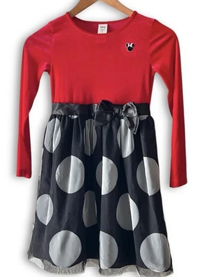 Disney ~ Jumping Beans Minnie Mouse Dress Red Velour Bodice Girls Sz 7  - Image 1 of 4