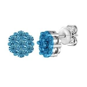 Aretes con flores de plata 925 chapados en oro de dos tonos de 14 k con diamantes azules reales para mujer - Imagen 1 de 5