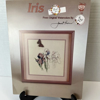 IRIS Counted Cross Stitch Pattern Purple Flowers - Janet Powers - Cottage Decor - Image 1 of 3
