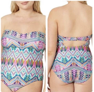 Kenneth Cole Reaction Mosaic Bandeau One Piece Swimsuit Size 1X 14W-16W D-DD - Picture 1 of 8
