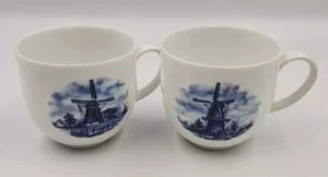 2 Royal Schwabap China Tea Coffee Cups Dutch Blue Windmill  Vintage - Picture 1 of 4