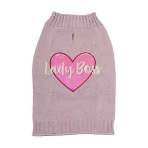 Vibrant Life Lady Boss Pink Heart Dog Winter Sweater Sz M Holiday Valentines Day - Picture 1 of 5
