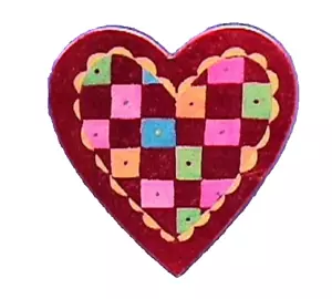American Greetings PIN Valentines Vintage HEART PATCHWORK QUILT Holiday Brooch - Picture 1 of 2