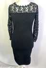 Phase Eight Bodycon Dress Black & Green Crochet & Knit Stretch Wiggle UK12 L660
