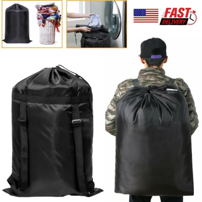 Large Drawstring Black 36*24inch Backpack Heavy Duty Washing Clothes Laundry Bag - Image 1 of 4