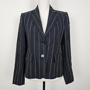 Lauren Ralph Lauren Sakko Damen Größe 6P Schwarz Nadelstreifen Leinen Blazer Old Money - Bild 1 von 24