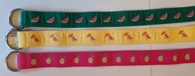 Лот из 3 J. Crew ремень женщин S/M хлопок Summer D-кольцо холст весело пляж ананас - Изображение 1 из 4