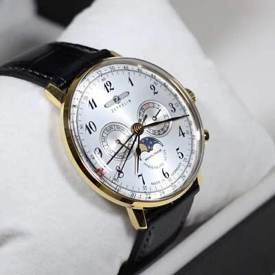 Zeppelin Hindenburg Gold Tone Silver Dial Men's Watch 7038-1 LZ129 - Image 1 of 4