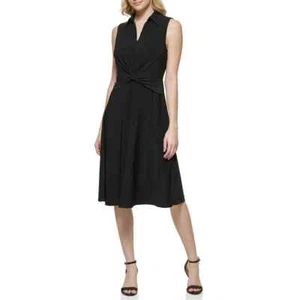 NWT Tommy Hilfiger Sleeveless Front Knot Collared Jersey Fit & Flare Dress, Sz 8 - Picture 1 of 23