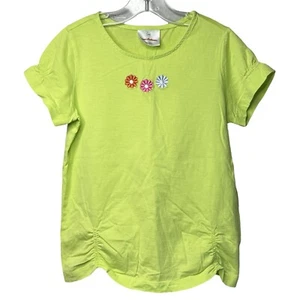 Hanna Andersson Shirt Girls 8 130 Chartreuse Green Flowers Ruched School Casual - Picture 1 of 6