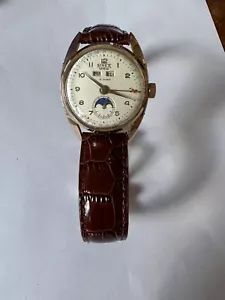 SINEX TRIPLE DATE MOONPHASE GOLD CAPPED MECHANICAL VINTGAE 35MM WATCH - Picture 1 of 12