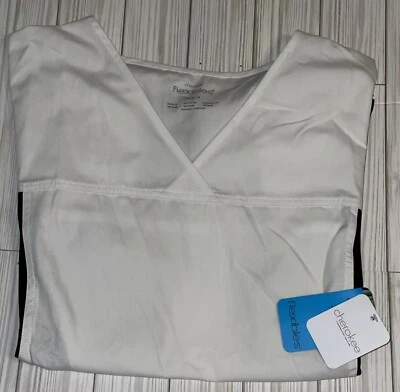 Women’s Cherokee Flexibles V-Neck Stretch Panel Scrub Top White Black LARGE 2874 - Image 1 of 4