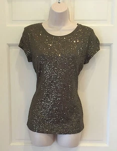 INC International Concepts Green Sequin Rayon Blend Short Sleeve Shirt #203 - Picture 1 of 2