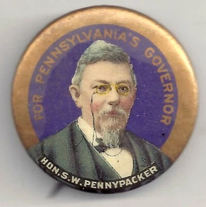 1902 PA für Gouverneur ~ Hon. S.W. Pennypacker Pin ~ Groß 1,25" Größe mit Hintergrundpapier - Bild 1 von 2