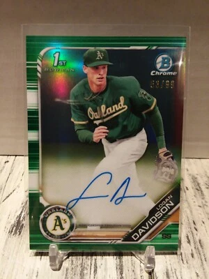2019 Bowman Chrome 1st Logan Davidson Green Refractor Auto 63/99 A's HOT ROOKIE - Image 1 of 2