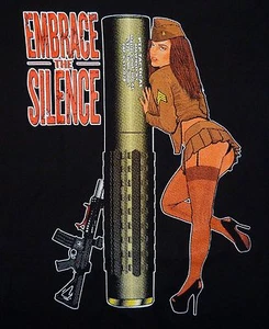 PTP Tactical Pin-up "Embrace the Silence" Grunt Style Tshirt - Black - Picture 1 of 3