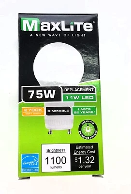 2x Maxlite 11W A19 Dimmable GU24 LED Lamp 2700K Twist Lock Light Bulb 75W Equal - Image 1 of 4