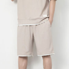 (Khaki L)Men Short T Shirt Pants Suit Skin Friendly Textured Male Short HG5