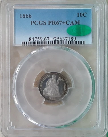 1866 10c SOLE TOP POP PCGS PR-67+CAM CAC  SEATED LIBERTY PROOF DIME Cover