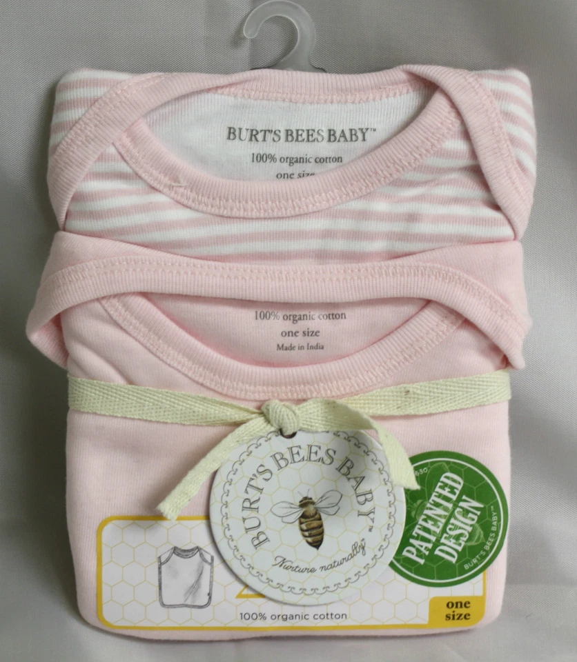 Burts Bees 婴儿围兜 2 件装纯色粉色条纹粉色白色有机棉 — 第 1/4 张图片