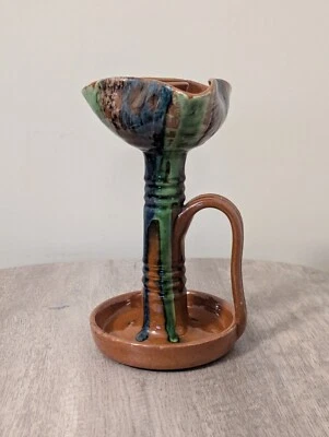 Antique Studio Art Pottery Chamberstick Candle Holder Drip Glaze VGC - Image 1 of 4