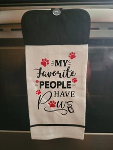 Hanging Kitchen Dish Towel w/ Pot Holder Top - My Favorite People Have Paws - Picture 1 of 1