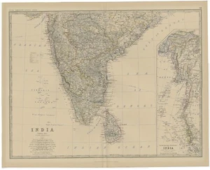 Mapa antiguo del sur de la India de Johnston (1882) - Imagen 1 de 1