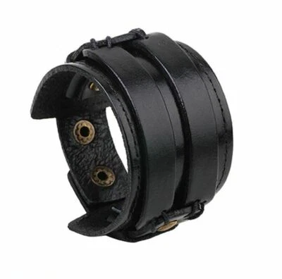 Breites Echt Leder Armband Lederarmband  Vintage Retro Punk Biker schwarz NEU - Bild 1 von 4