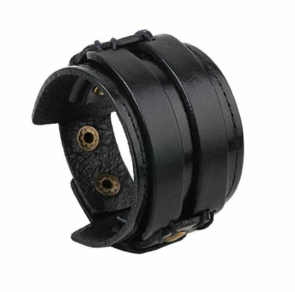 Breites Echt Leder Armband Lederarmband  Vintage Retro Punk Biker schwarz NEU - Bild 1 von 4