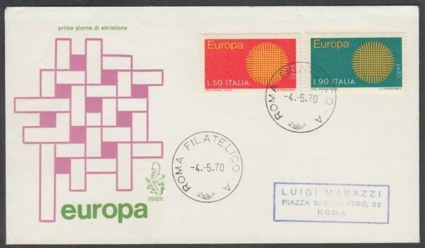 ITALY 1970 EUROPA CEPT SET ON FDC PINK ART DESIGN (ID:369/D15294) - Image 1 of 1