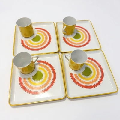 Vintage Candy Stripes by JSC Snack Set, Retro Rainbow Mug & Tray Sets GUC - Image 1 of 4