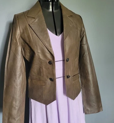 NWT Y2k Vintage Wrangler Leather Jacket Small Brown Unique Western Rodeo  - Image 1 of 4